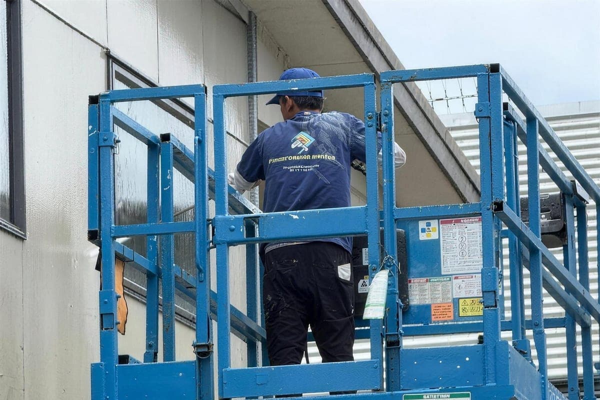 EGP crew on a scissor lift washing the exterior of a multi-storey apartment building